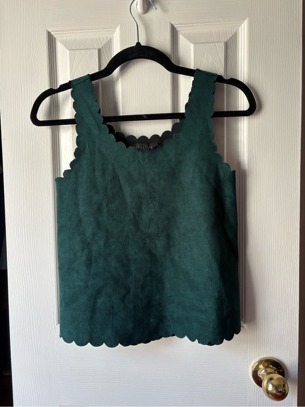 Abbeline Dark Green Scalloped Suede Tank Top
